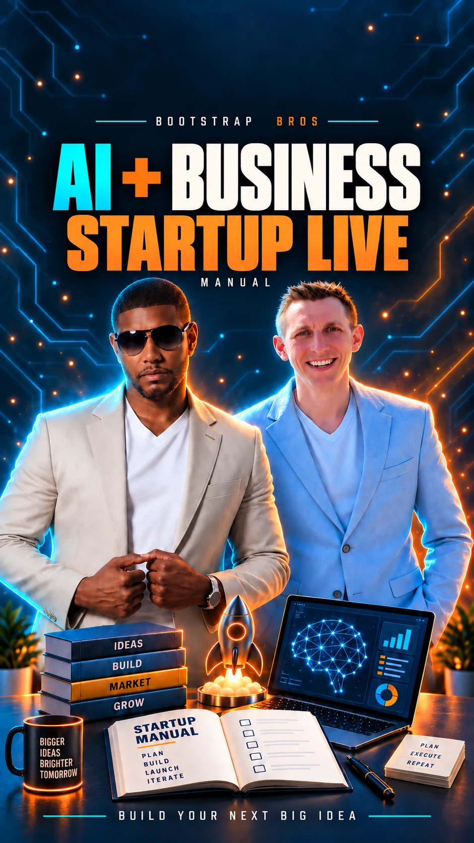 Garland and Kohl together in the Bootstrap Bros AI + Business Startup Live cover